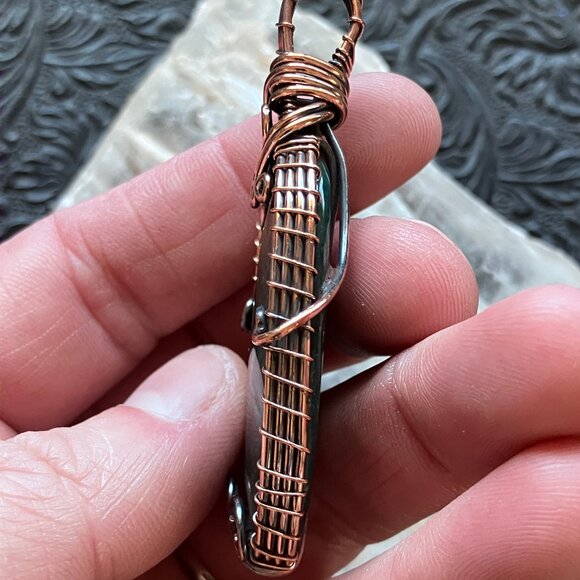 Bloodstone Heliotrope Crystal Stone Jewelry Wire Wrapped Pendant - Picture 4 of 7